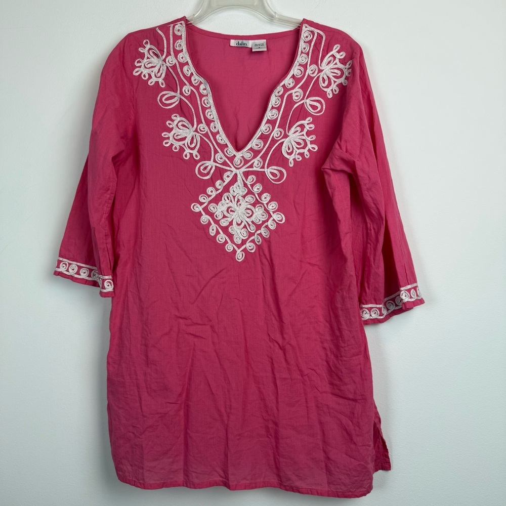 Dalin Pink Embroidered Shirt Top Size Small